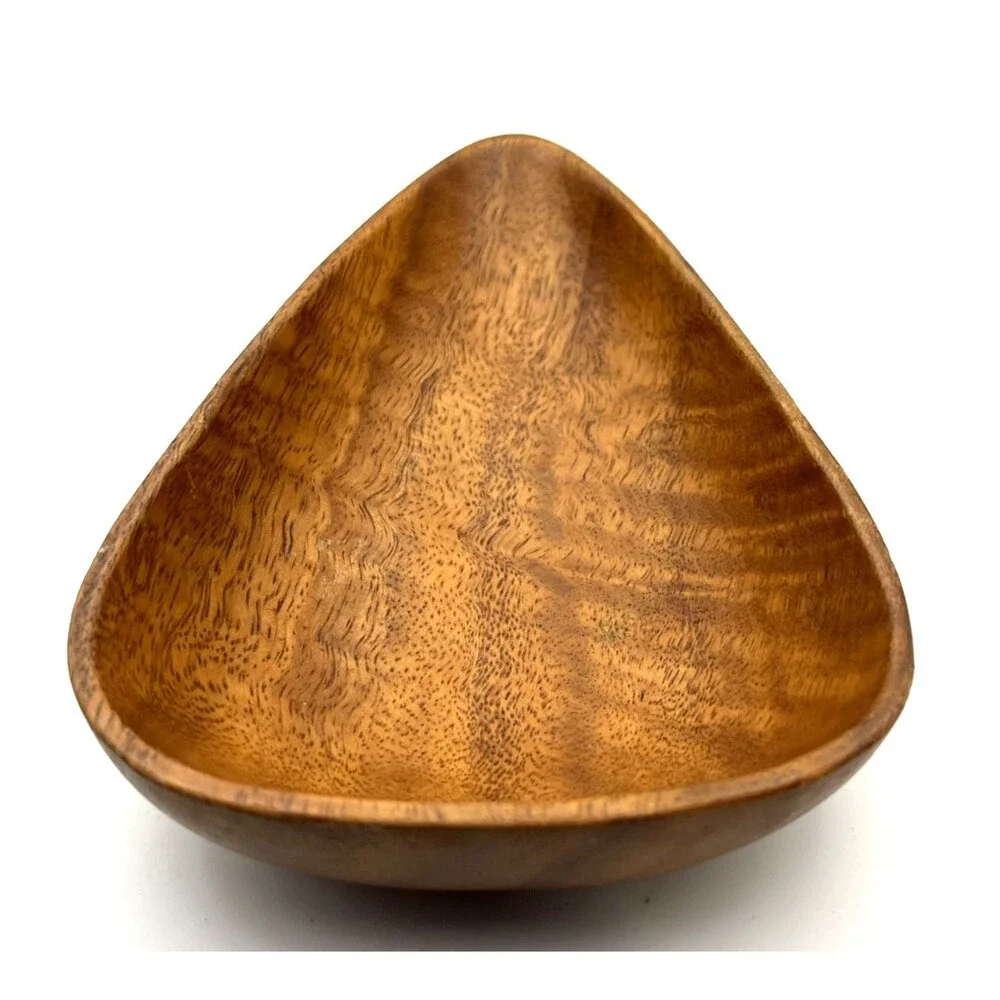 Vintage Carved Wood Bowl Teardrop Organic Modernist Minimalist Trinket Dish 6
